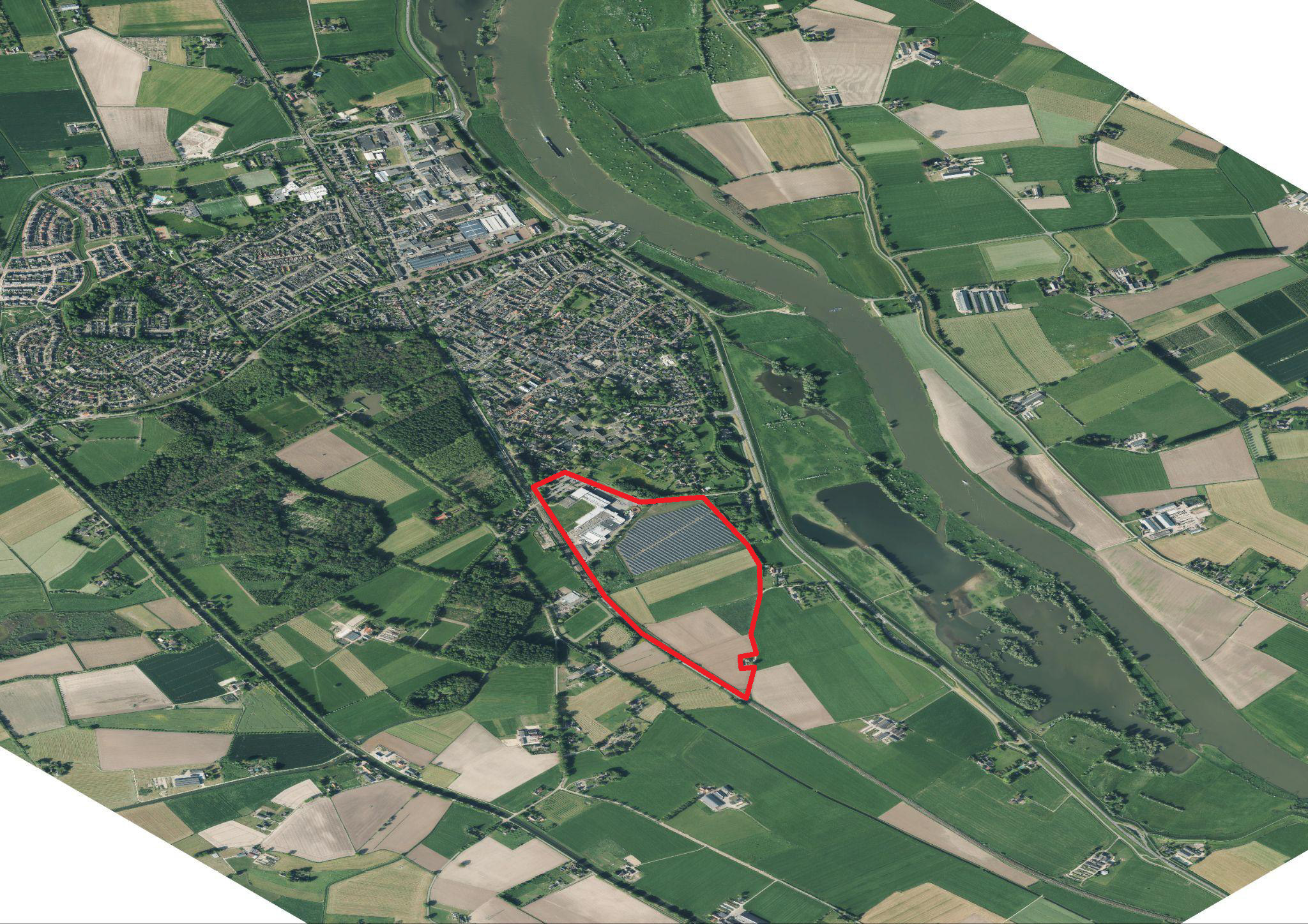 Luchtfoto met hierin gemarkeerd het gebied Wijhe Noord